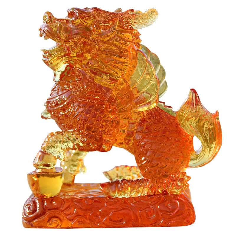 Buddha Stones Feng Shui Kirin Handmade Liuli Crystal Art Piece Fortune Home Office Decoration
