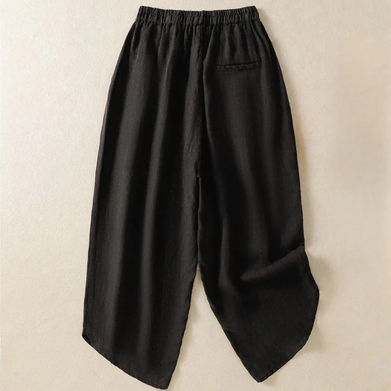Buddha Stones Casual Plain Drawstring Design Women's Cotton 7-8 Length Pants With Pockets