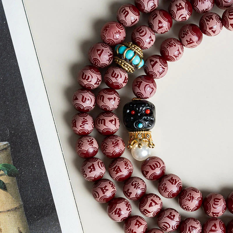 Buddha Stones Red Bodhi Seed Om Mani Padme Hum Lotus Engraved Harmony Bracelet (Extra 30% Off | USE CODE: FS30)