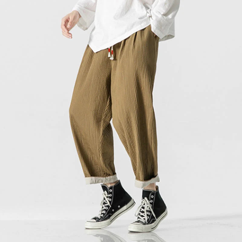 Buddha Stones Fall Solid Color Drawstring Men's Ankle-Length Harem Pants With Pockets