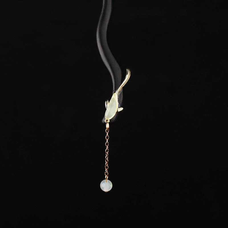 Buddha Stones Ebony Hetian Jade Fish Blessing Hairpin