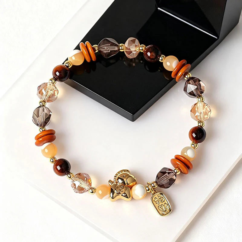 FREE Today: Fortune and Prosperity Tiger Eye Ice Obsidian Pearl Year Of The Horse Lucky Bracelet