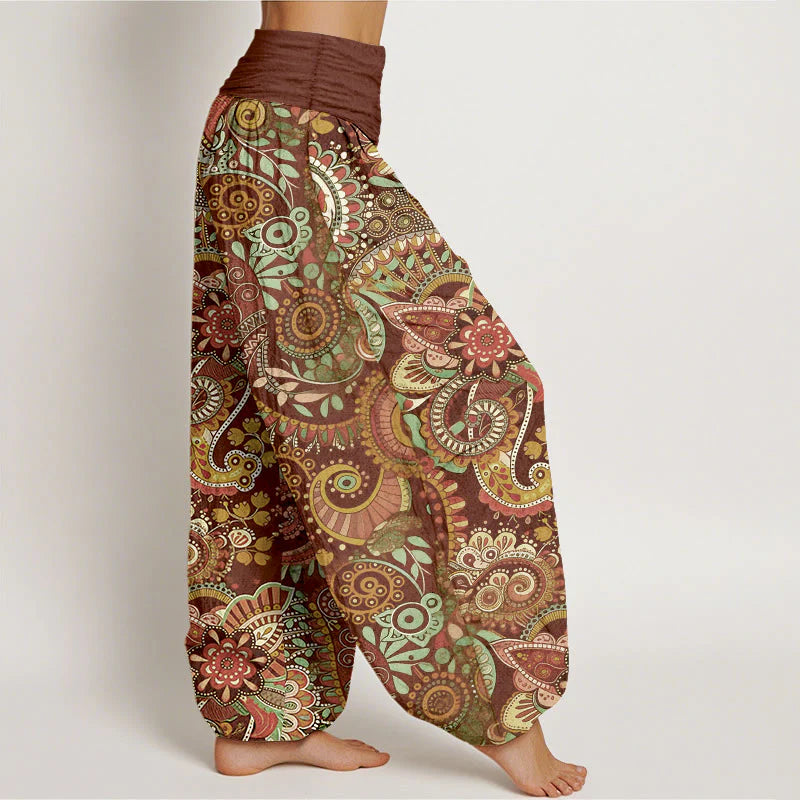 Buddha Stones Cotton Traditional Paisley Pattern Women's Elastic Waist Harem Pants