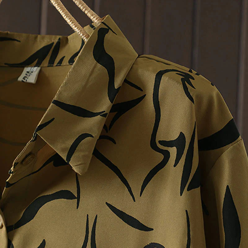 Buddha Stones Spring Fall Stand Collar Line Pattern Long Sleeve Women's Cotton Polyester Shirt