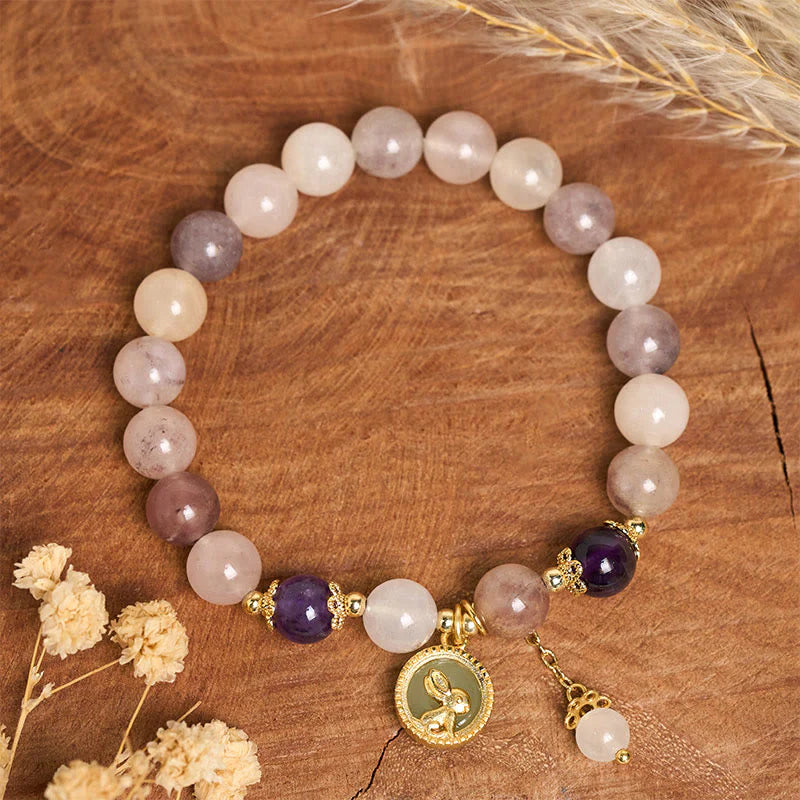 Buddha Stones Golden Silk Jade Fu Character Rabbit Ward Off Evil Spirits Bracelet
