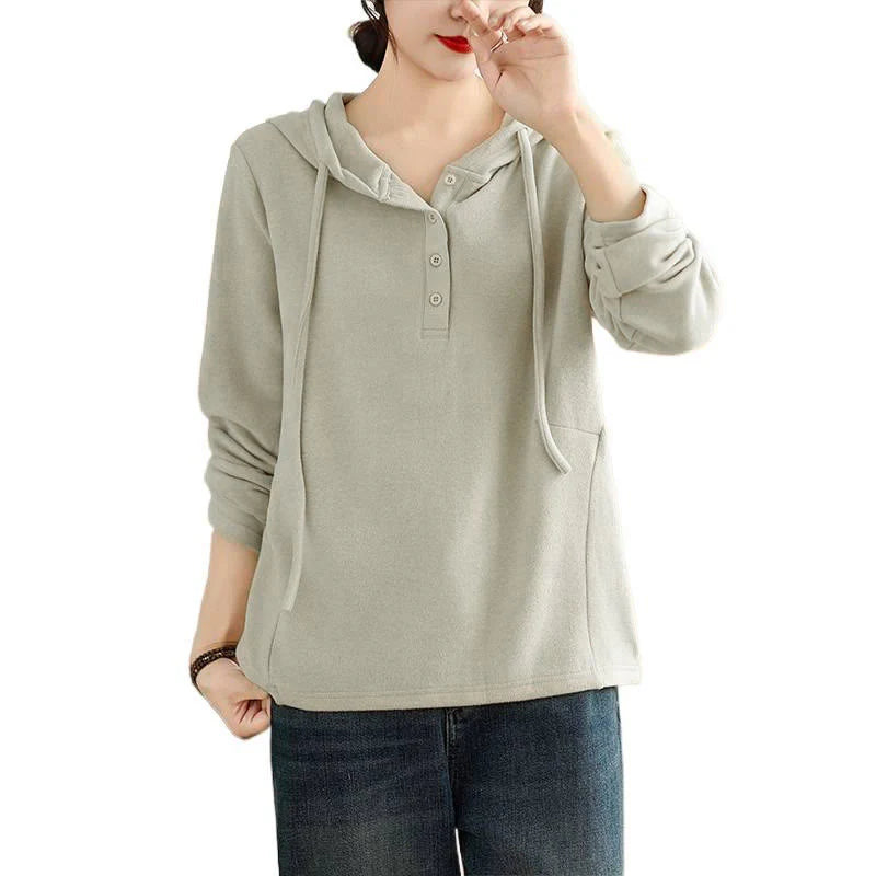 Buddha Stones Winter Solid Color Cotton Long Sleeve Women's Hoodie Has Hood