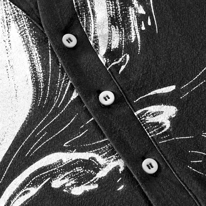Buddha Stones Cotton Tai Chi Pattern Men's Short Sleeve Half Button Shirt