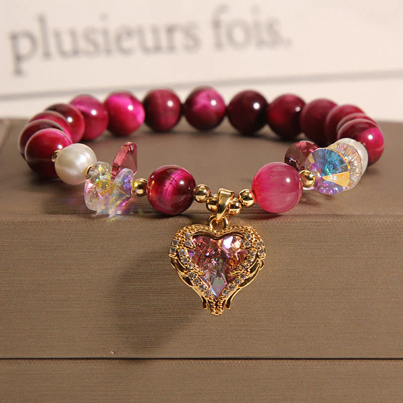Buddha Stones Red Tiger Eye Citrine Amethyst Heart Calm Bracelet