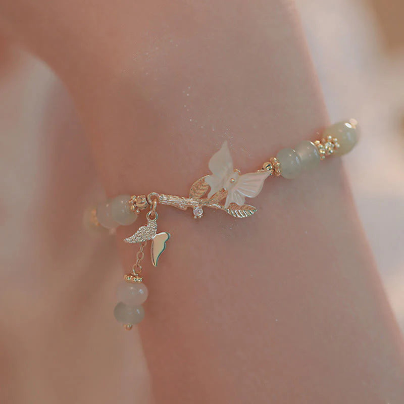 Buddha Stones Butterfly Charm Hetian Jade Adjustable Chain Prosperity Bracelet