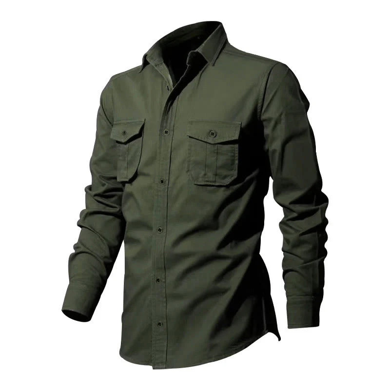 Buddha Stones Solid Color Men's Stand Collar Long Sleeve Shirt With Pockets