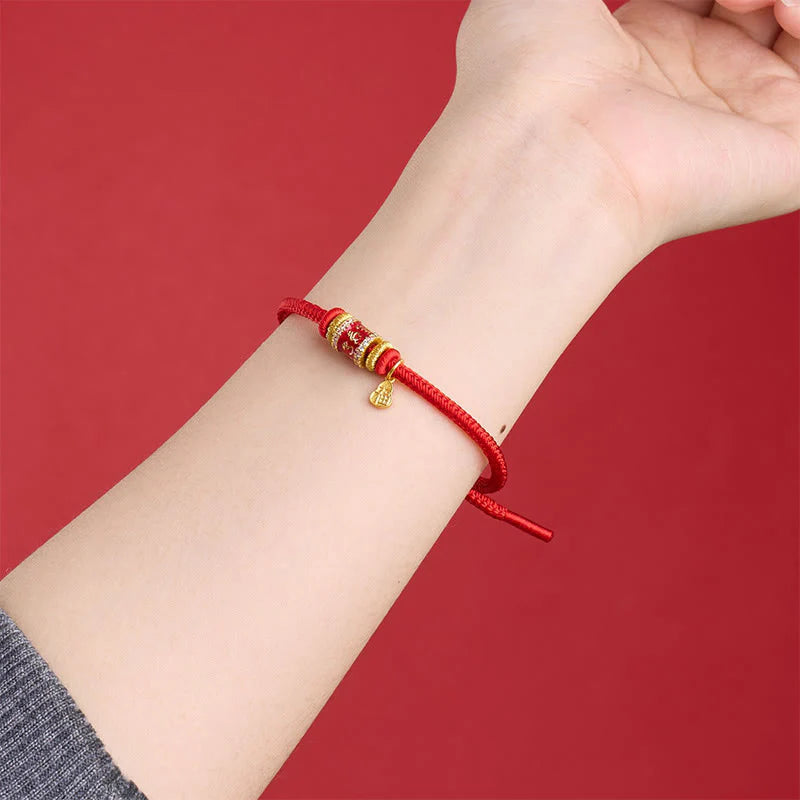 Buddha Stones Om Mani Padme Hum Fu Character Copper Red String Luck Bracelet