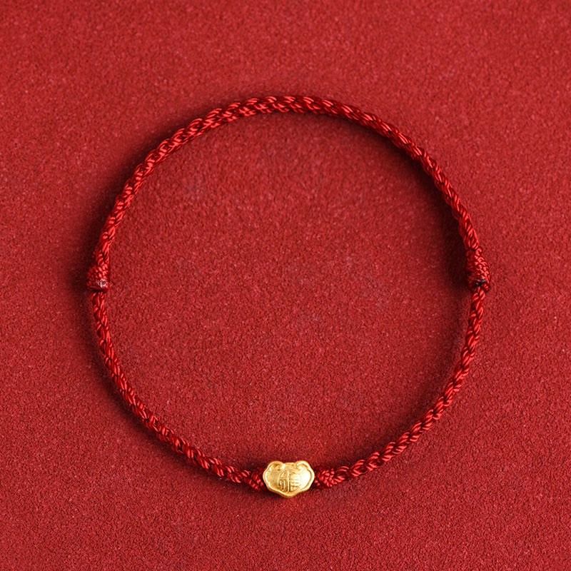 Buddha Stones 999 Gold Chinese Lock Charm Fu Character Protection Handmade Rope Bracelet (Extra 30% Off | USE CODE: FS30)
