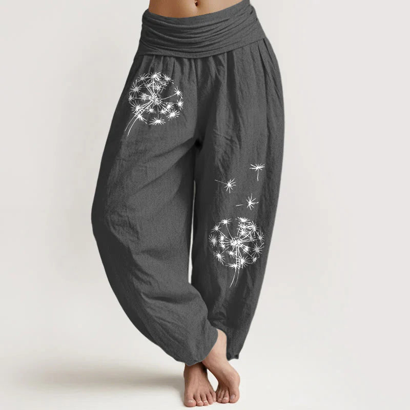 Buddha Stones Pure Cotton Concise Dandelion Pattern Women's Elastic Waist Harem Pants