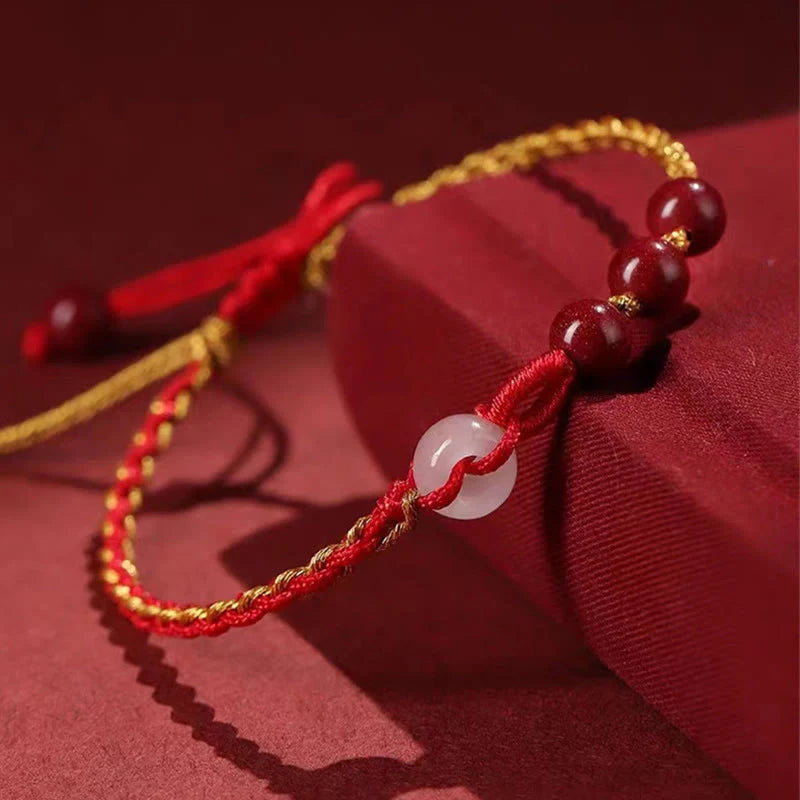 Buddha Stones Natural Cinnabar Jade Peace Buckle Blessing Bracelet