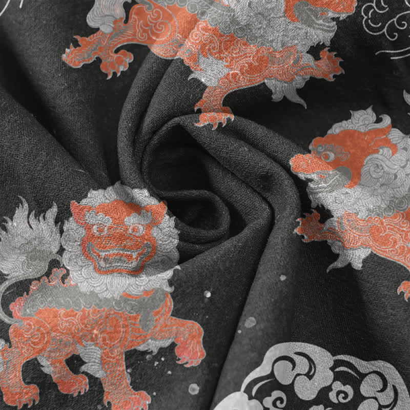 Buddha Stones Cotton Lion Waves Cloud Men's Short Sleeve Shirt Lightweight Resort Boxy Fit