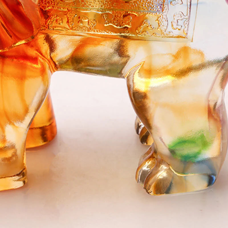 Buddha Stones Handmade Liuli Crystal Elephant Art Piece Wisdom Wealth Home Decoration