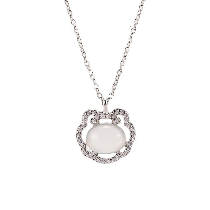 Buddha Stones Chalcedony Lock of Good Wishes Positive Necklace Pendant