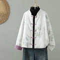 Buddha Stones Women's Printing Flower Pattern Long Sleeve Frog-buttons Cotton Jacket