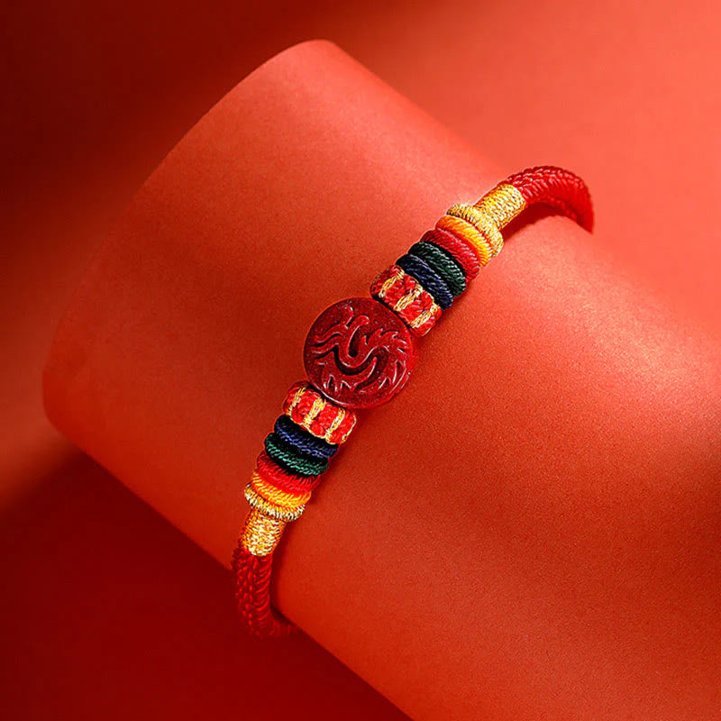 Buddha Stones Year of the Dragon 925 Sterling Silver Chinese Zodiac Cinnabar Auspicious Matches Blessing Bracelet (Extra 35% Off | USE CODE: FS35)
