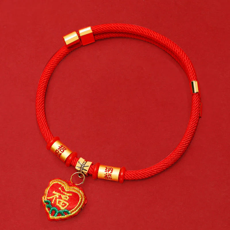 Buddha Stones Red String Plaited Embroidery Tiger Fu Character Protection Adjustable Cats Dogs Pet Collar