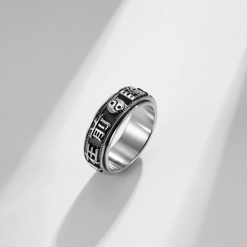 Letter Words Balance Calm Titanium Steel Rotatable Ring (Extra 30% Off | USE CODE: FS30)