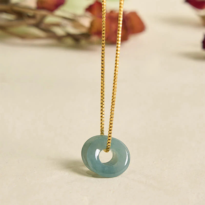 Buddha Stones Jade Double Peace Buckle Prosperity Necklace Pendant