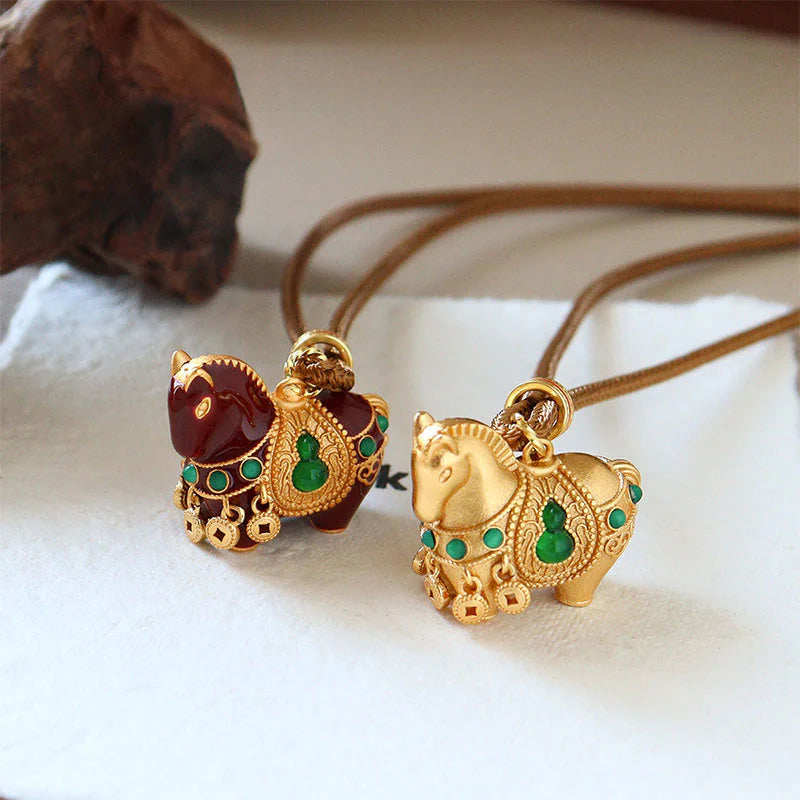 Buddha Stones Year Of The Horse Copper Brass Balance Necklace Pendants