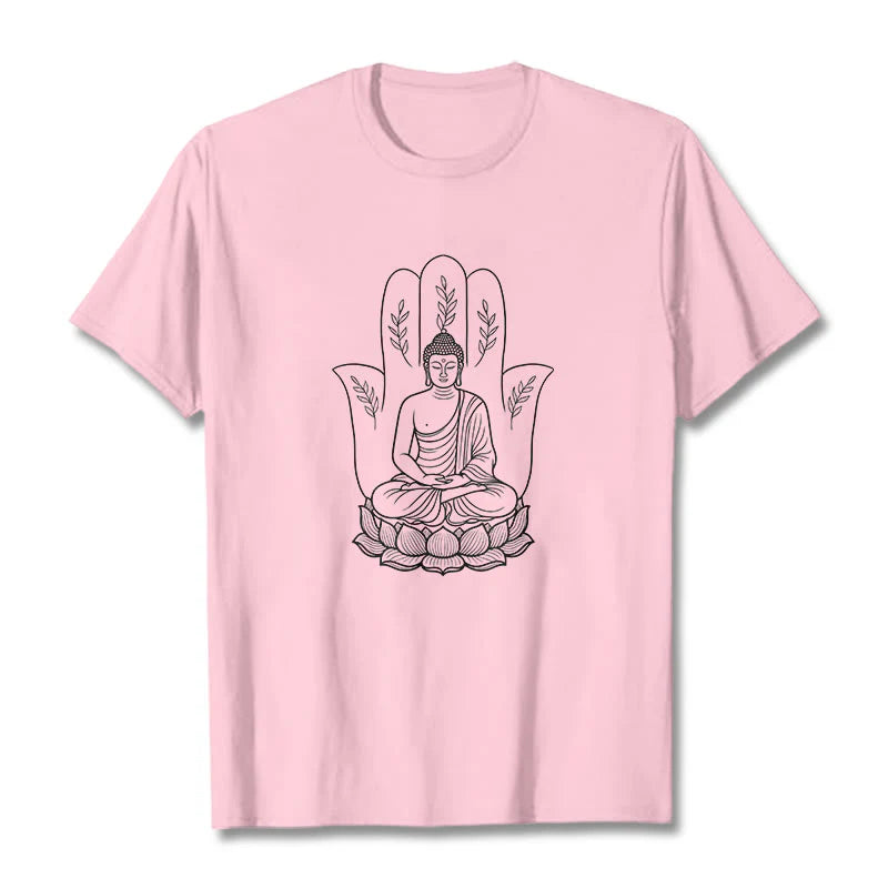Buddha Stones Meditating Buddha Seated Hand Leaves Lotus Base Tee T-shirt