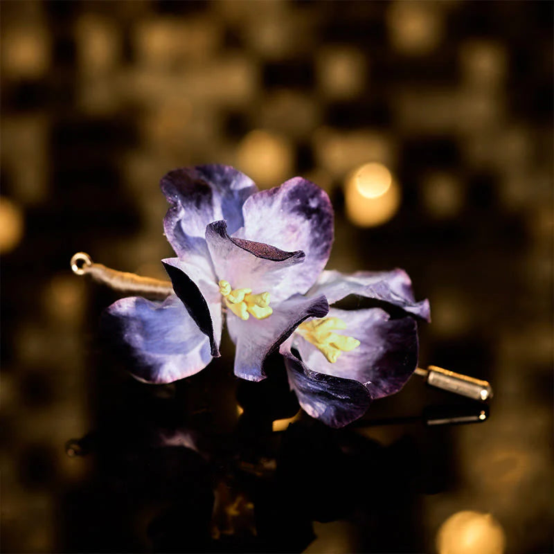 Buddha Stones Handcrafted Silk Art Velvet Flower Light Purple Iris Flower Brooch