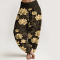 Buddha Stones Cotton Lotus Flowers Leaves Pods Pattern Women's Elastic Waist Harem Pants