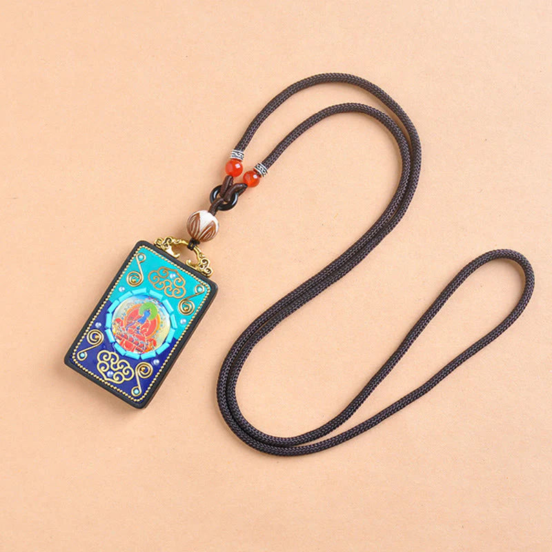 Buddha Stones Medicine Buddha Ebony Wood Peace Necklace Pendant