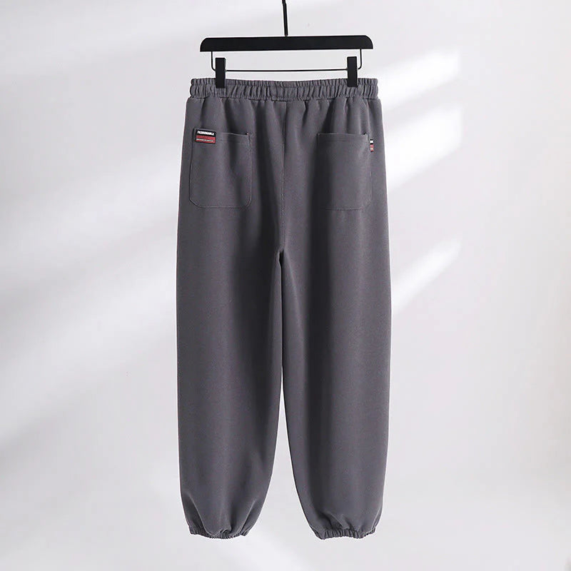 Buddha Stones Fall Winter Solid Drawstring Regular Fleece-Lined Elastic Waist Men's Cotton Harem Pants With Pockets