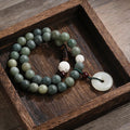 Buddha Stones Cyan Bodhi Seed Lotus Jade Peace Buckle Wisdom Double Wrap Bracelet