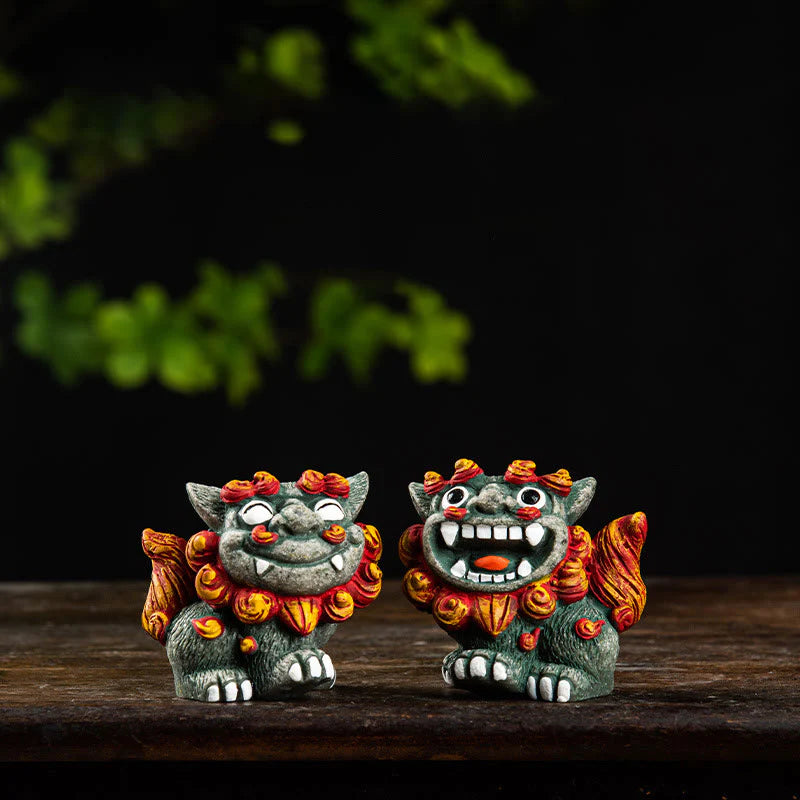 Buddha Stones Small Pair of Lion Fu Foo Dogs Ward Off Evil Protection Home Resin Decoration (Extra 30% Off | USE CODE: FS30)