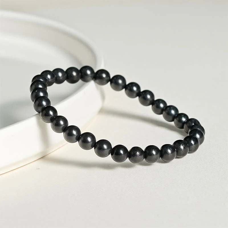 Buddha Stones Round Authentic Shungite Stone Inner Strength Beaded Bracelet