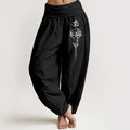 Buddha Stones Pure Cotton Minimalist Style Om Symbol Lotus Pattern Women's Elastic Waist Harem Pants