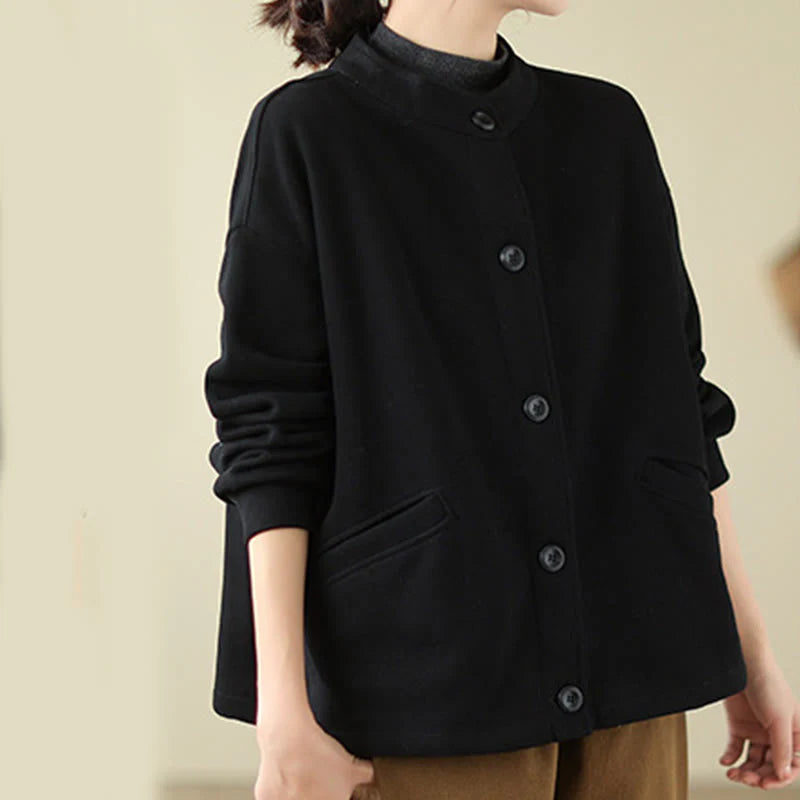 Buddha Stones Solid Color Women's Long Sleeve Jacket With Pockets