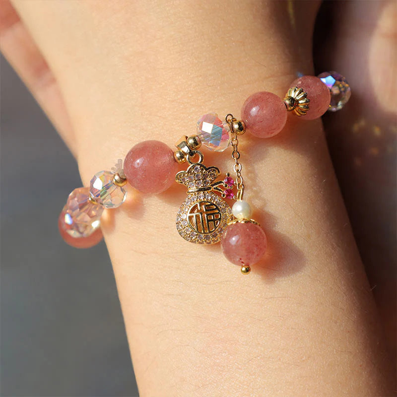 FREE Today: Love Healing Natural Strawberry Quartz Money Bag Charm Positive Bracelet