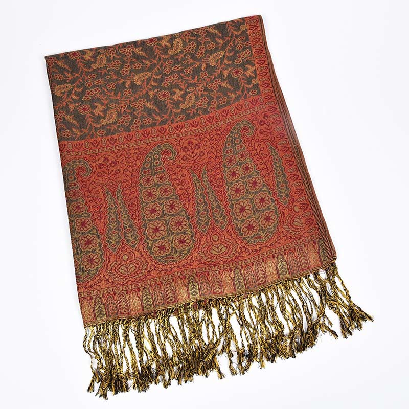 Buddha Stones Jacquard Color Contrast Patchwork Paisley Pattern Tassel Cozy Scarf Shawl