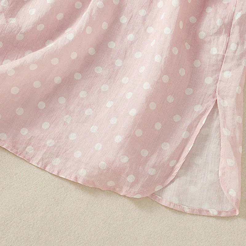 Buddha Stones Spring Polka Dot Button Stand Collar Polyester Midi Dress With Pockets