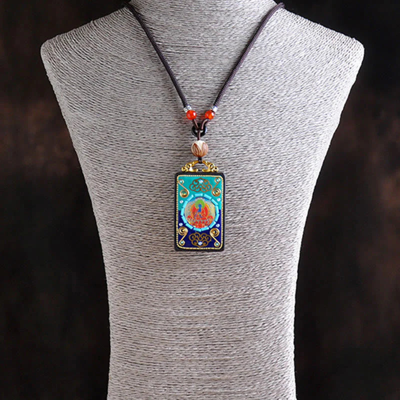 Buddha Stones Medicine Buddha Ebony Wood Peace Necklace Pendant