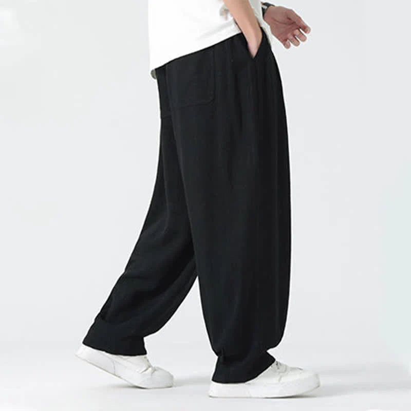 Buddha Stones Summer Drawstring Ankle Length Solid Color Men's Straight Leg Pants