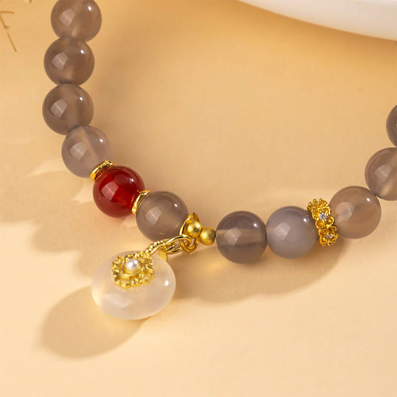 Buddha Stones Gray Agate Red Agate Chalcedony Balance Bracelet