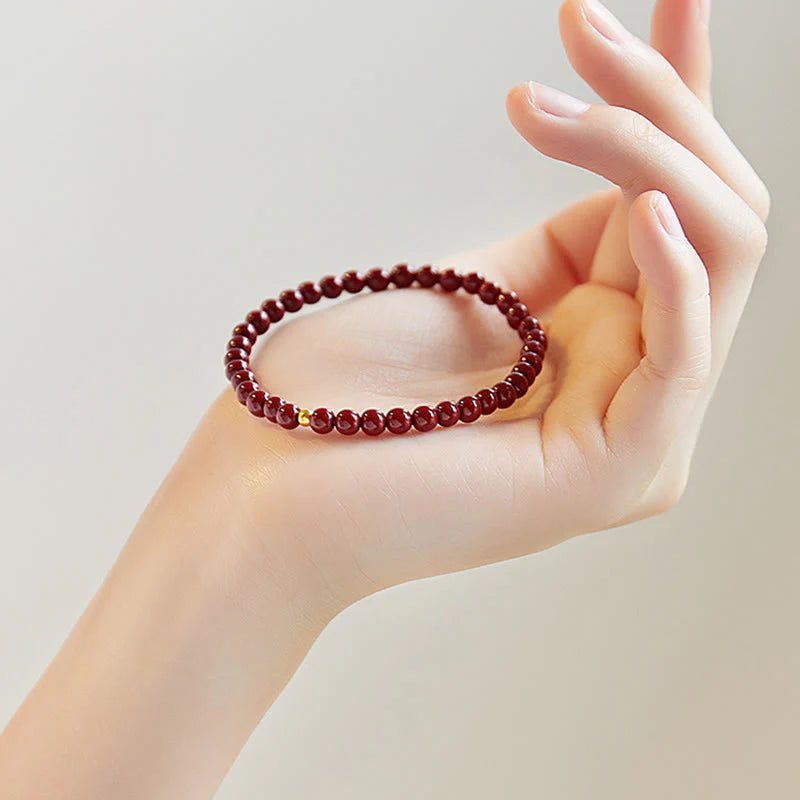 Buddha Stones 999 Gold Cinnabar Simple Design Concentration Bracelet