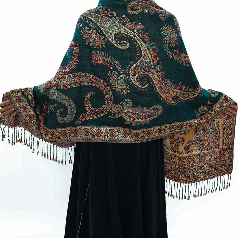 Buddha Stones Bohemia Style Tibetan Paisley Floral Pattern Tassel Cozy Scarf Shawl