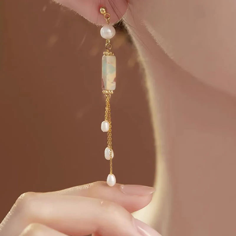 Buddha Stones 925 Sterling Silver Posts Shoushan Stone Pearl Healing Drop Earrings