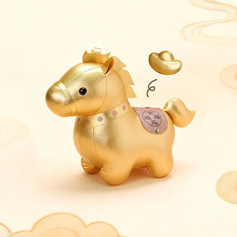 Buddha Stones Year Of The Horse Gold Ingot Cute Pony Doll Prosperity Home Decoration