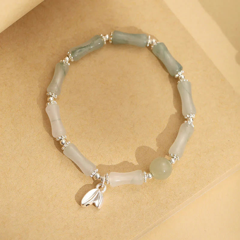 Buddha Stones 925 Sterling Silver Natural Tianshan Jade Bamboo Charm Luck Bracelet