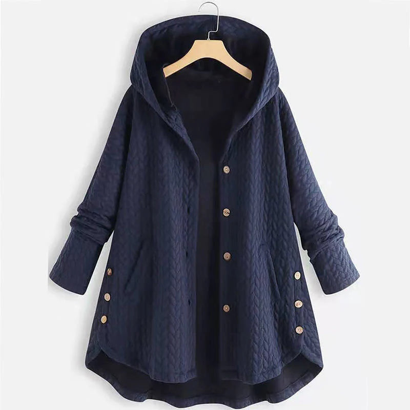 Buddha Stones Fall Wheat Ear Pattern Mid-length Design Women's Long Sleeve Hooded Coat With Pockets