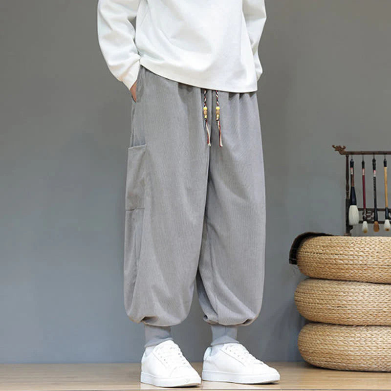 Buddha Stones Spring Solid Color Men's Ankle-Length Cotton Pants With Pockets